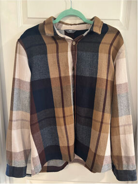 Women's Max Plaid Button Down Shirt Size L Brown Blue